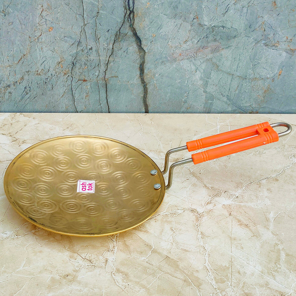 Handcrafted brass tawa ideal for cooking dosa, roti, chapati, and paratha, traditional Indian cookware for homes, hotels, and restaurants.
