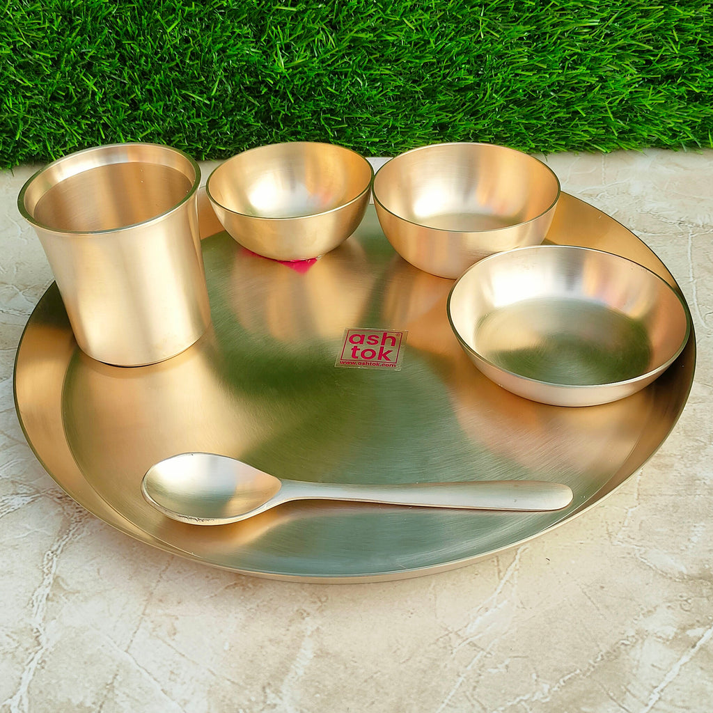 Handcrafted Kansa dinner thali set featuring an 11.5 inch bronze plate, perfect for daily meals and special occasions.