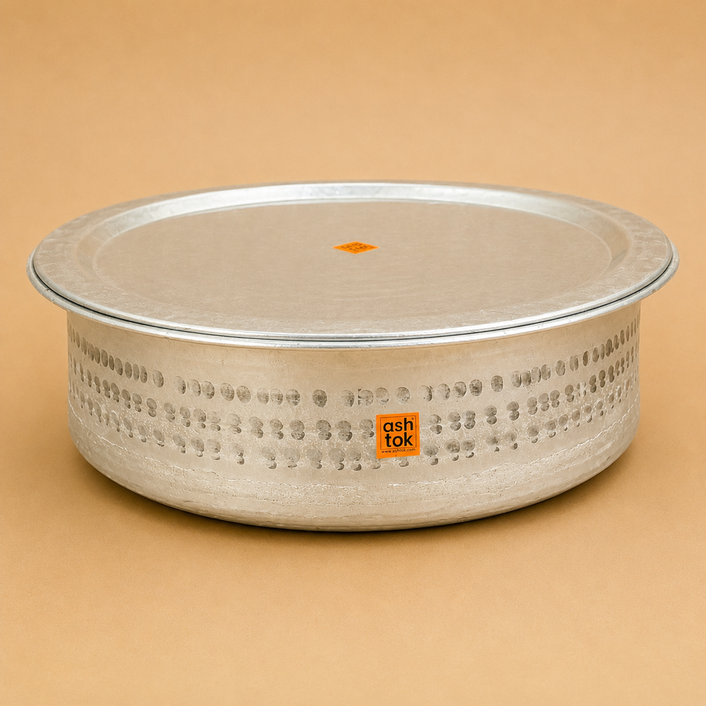 Heavy gauge aluminium handi for Hyderabadi dum biryani, traditional cooking pot for hotels, restaurants, catering kitchens, and bulk cooking.