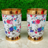 Brass Glasses, Printed Water Glasses, Premium Drinkware On Special Occasions, (Pack Of 2).