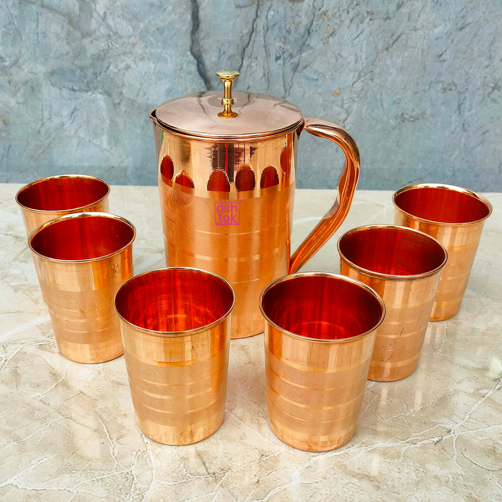 Copper Water Jug and Glass