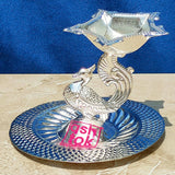 German Silver Pooja Diya, Oil Lamp. Diameter - 4 Inches.