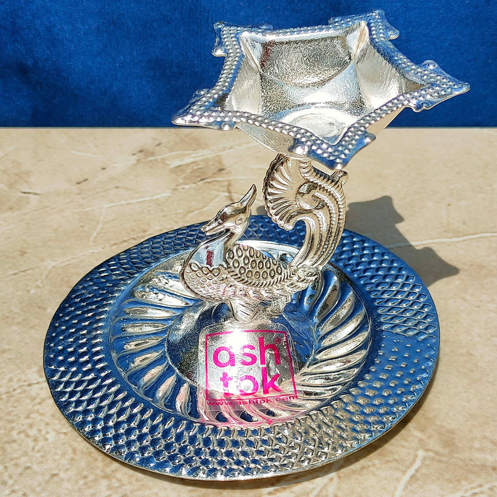 German Silver Pooja Diya, Oil Lamp. Diameter - 4 Inches.