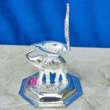 German Silver Kamakshi Deepam With Elephant Design Height - 4 Inches