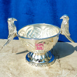 German Silver Bowl With Parrot Design. Diameter - 6.5 Inches.