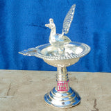 German Silver Peacock Diya, Puja Diya, Oil Lamp. Height - 4 Inches.