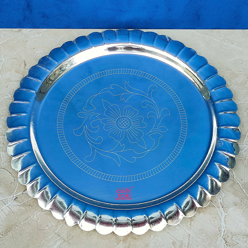 German Silver Plate, Puja Plate. Diameter - 10 Inches.