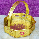 Brass Flower Basket for Puja, Handcrafted OM Puja Basket