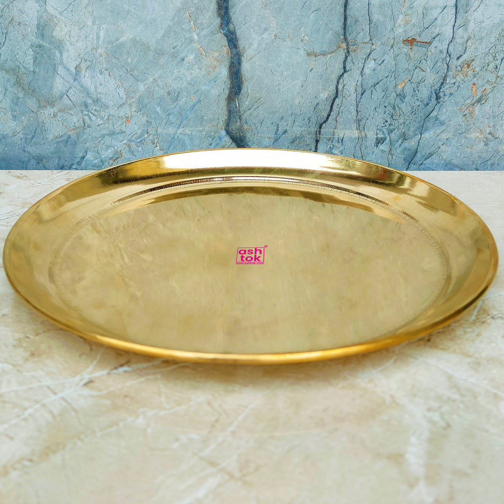 Navratri Special Round Polished Brass Plate, Puja Plate (Dia 9 Inches)