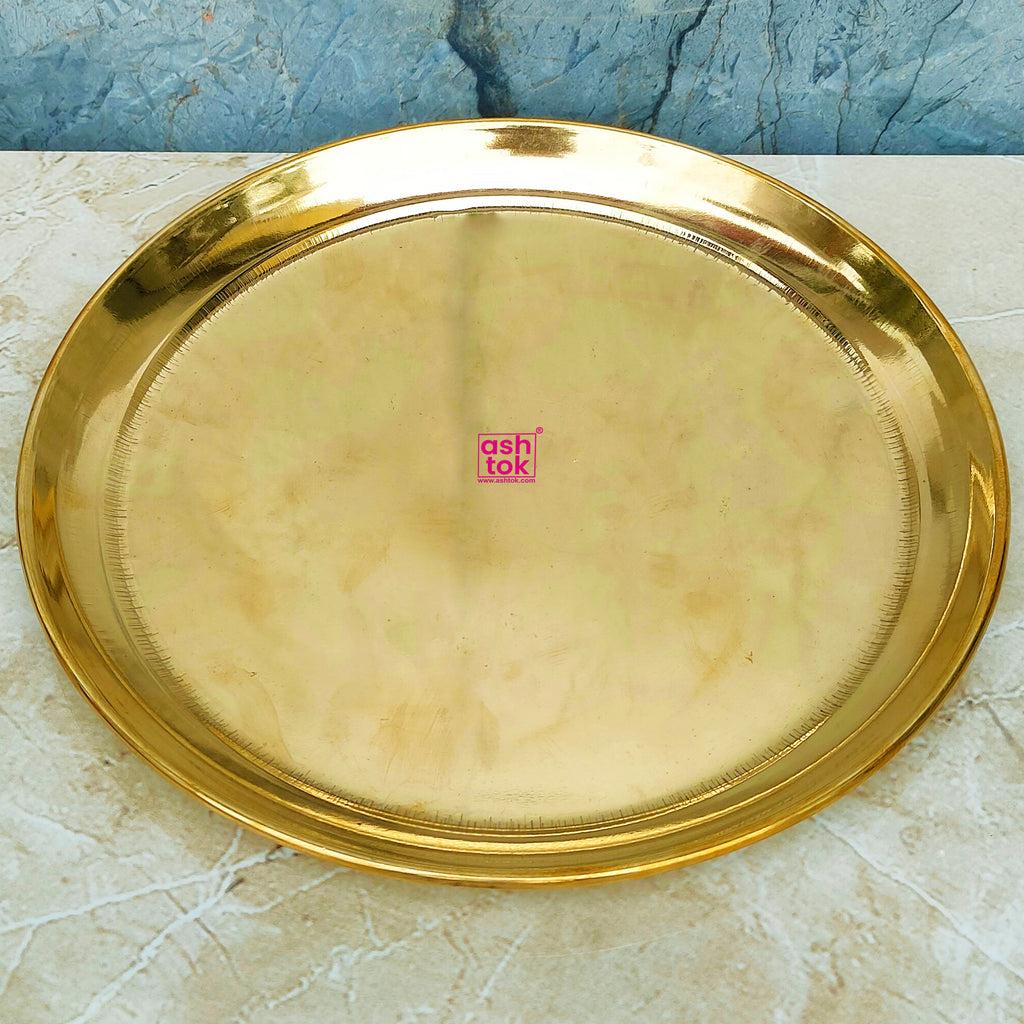 Navratri Special Round Polished Brass Plate, Puja Plate (Dia 10 Inches)
