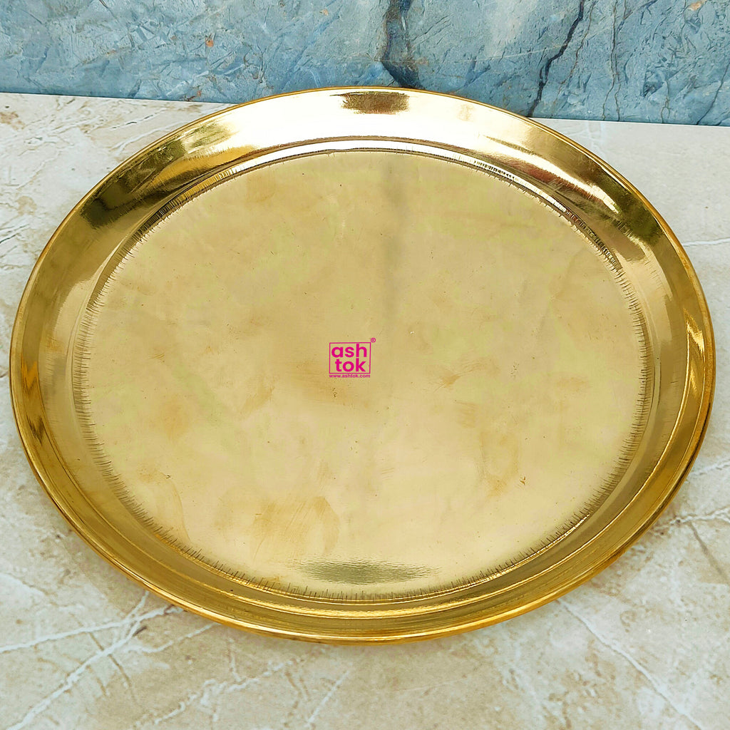 Navratri Special Round Polished Brass Plate, Puja Plate (Dia 9 Inches)