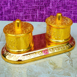 Brass Kumkum Box, Round Shaped Double Sindoor Box
