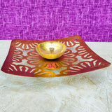 Square Shape Brass Jali Patta Diya, Decorative Diya, Brass Oil Lamp (Pack of 2 Pcs)