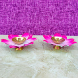 Brass Kamal Diya, Pink Colour Akhand Diya, Decorative Diwali Diya
