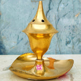 Golden Brass Agarbati Flower, Incense Stick holder for puja
