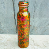 Pure Copper Medallion Candy Paisley Printed Lacquered Leak Proof Copper Water Bottle, Capacity - 1 Litre