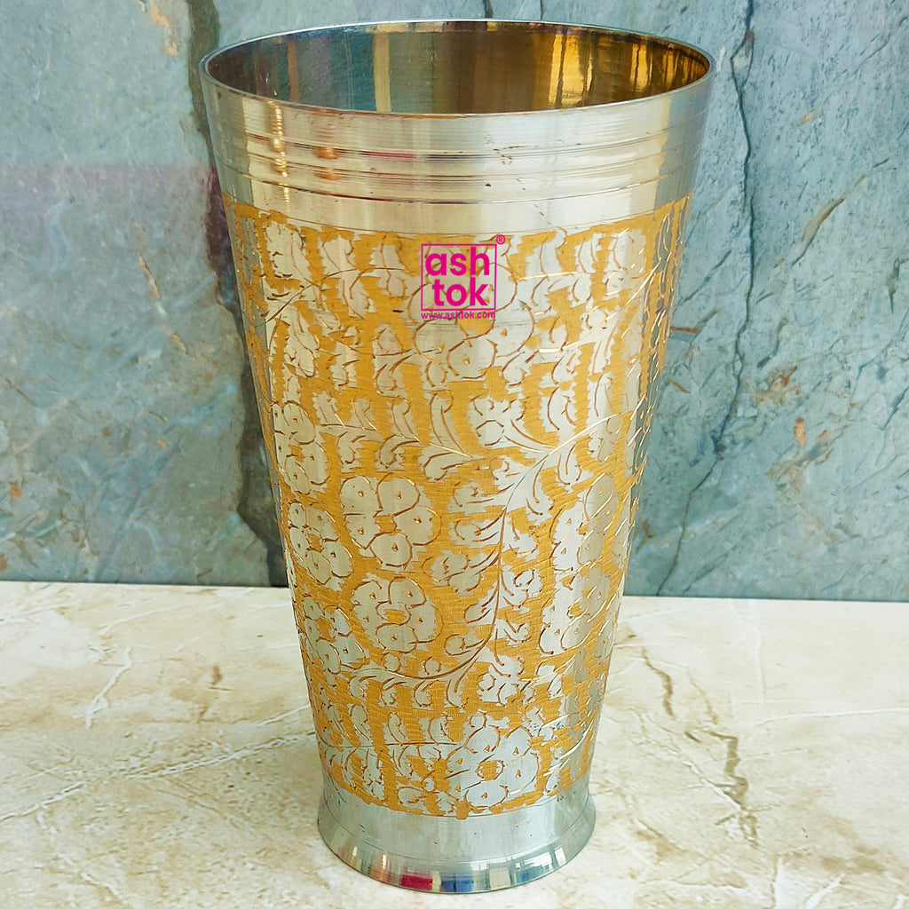 Brass Glass, Embossed Design Water Glass, Drinkware (Pack of 2 Pcs ...