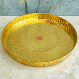 Brass Plate Thali, Dish Hammered Design, Heavyweight Thali (Diameter 12 Inch)