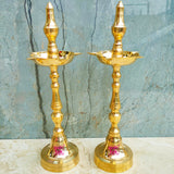 Brass Kashi Shamai Diya, Brass Kuthu Vilakku, Oil Lamp, Traditional Puja Diya (Pack of 2 Pcs)