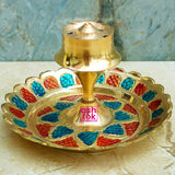 Brass Incense Stick Holder, Brass Agarbati Plate with Center Dhoop Holder