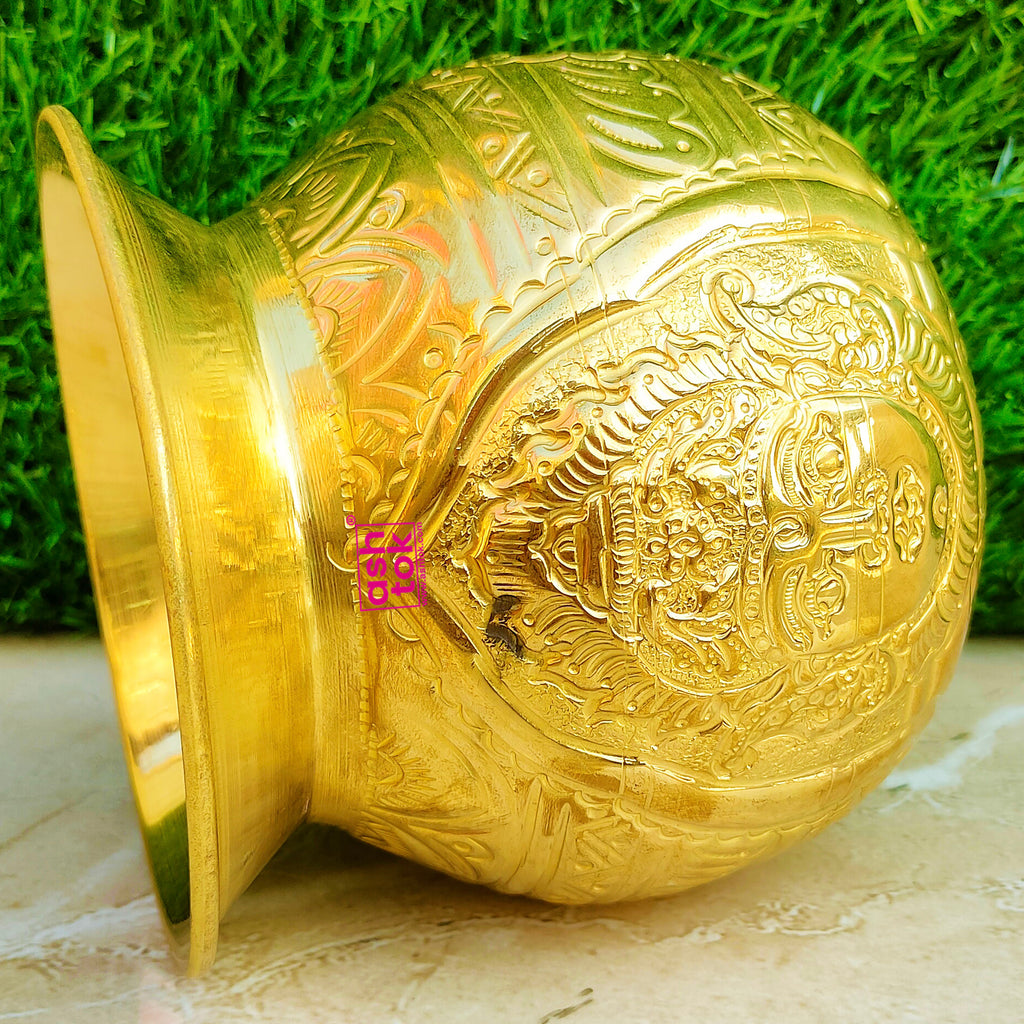 Brass Bonalu Ghada, Nakshee Design Pot, Brass Puja Kalash Pot