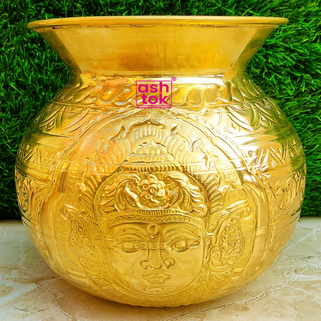 Brass Bonal Nakshee Kalash Lota, Brass Water Lota, Puja Lota