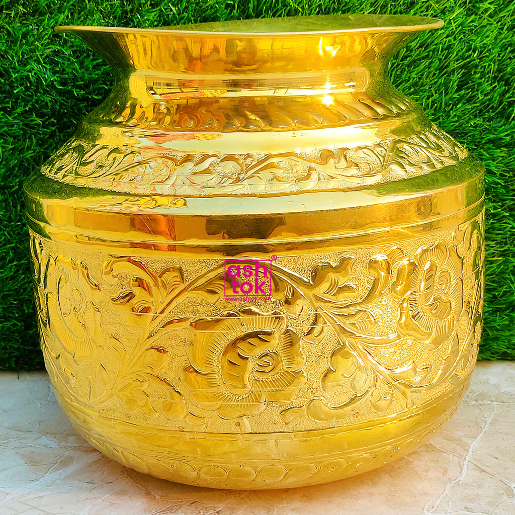 Brass Water Pot Gold Plated Round Shaped