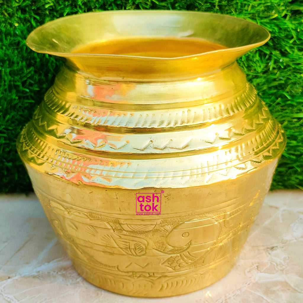 Brass Sarva Lota - Kalash for Pooja - Brass Vessel Indian, Kalasam for Pooja Home - Indian Brass Decor