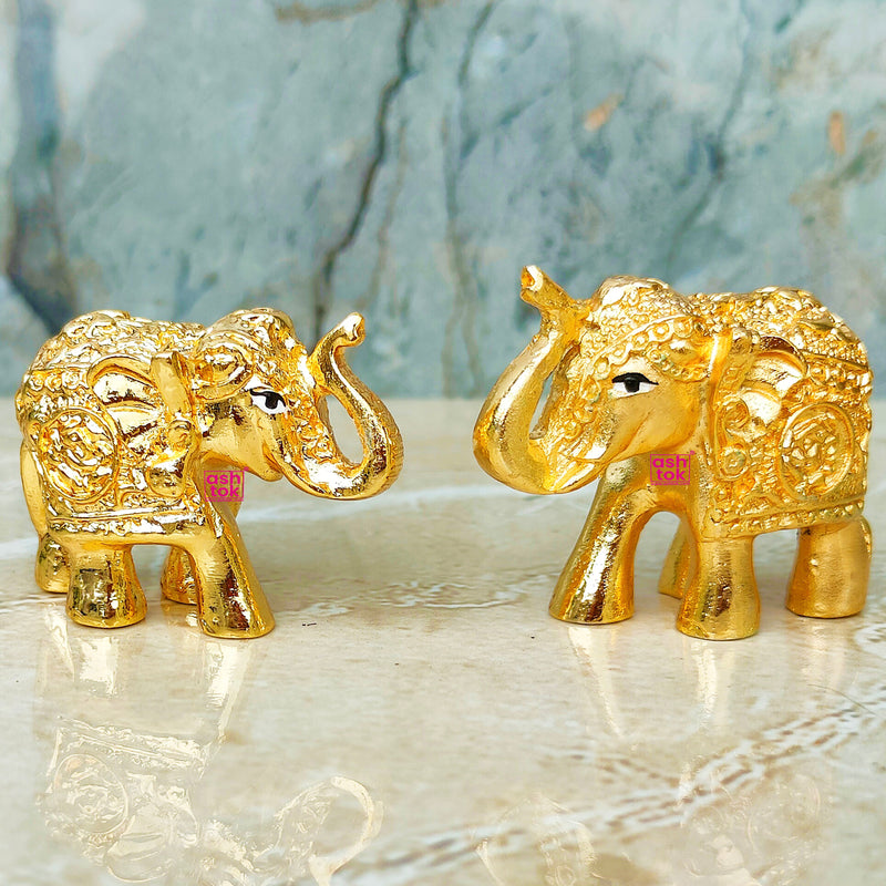 Brass Coloured Elephant Showpiece for Home Decor, Table Decor