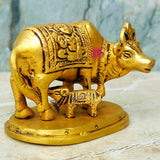 Brass Cow Calf, Kamdhenu Cow with Calf, Decorative for Puja Room