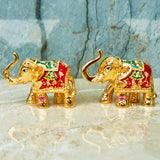Brass Coloured Meenakari Elephant Idol Set, Decorative Showpiece for Home and Office (Pack of 2 Pcs)