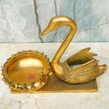 Traditional Brass Swan With Urli Decor Bowl, Handcrafted Decorative Urli Bowl
