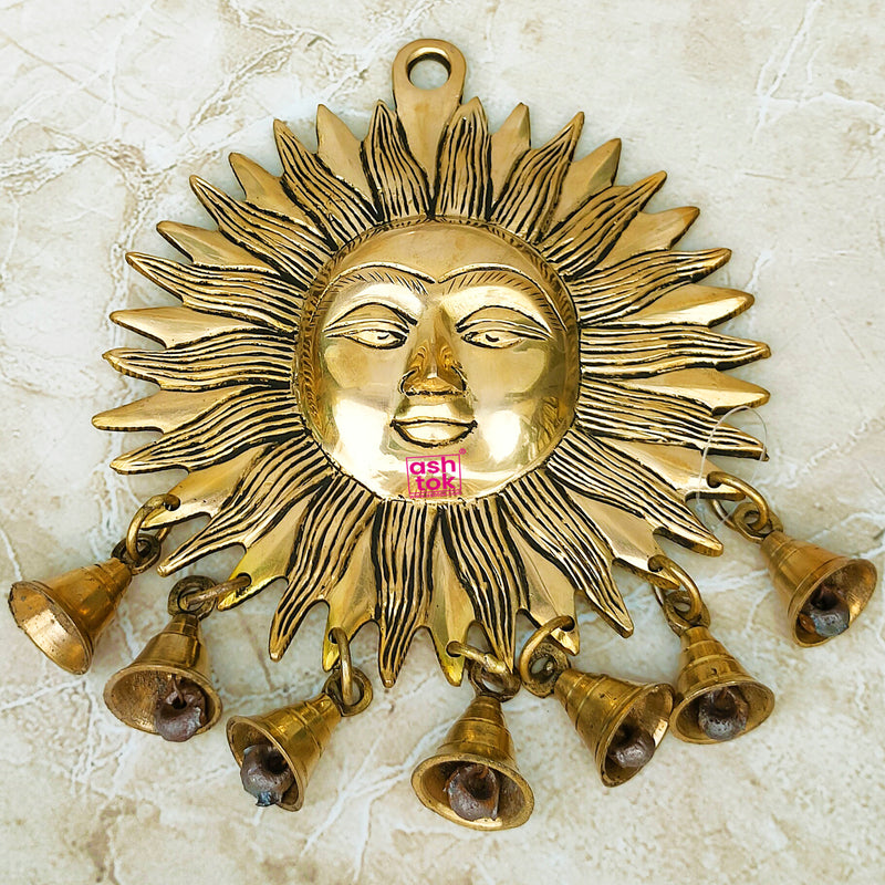 Brass Sun Design Wall Hanging Bells