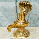 Brass Antic Mahadev Shiva Lingam with 5 Head Snake, Puja Item