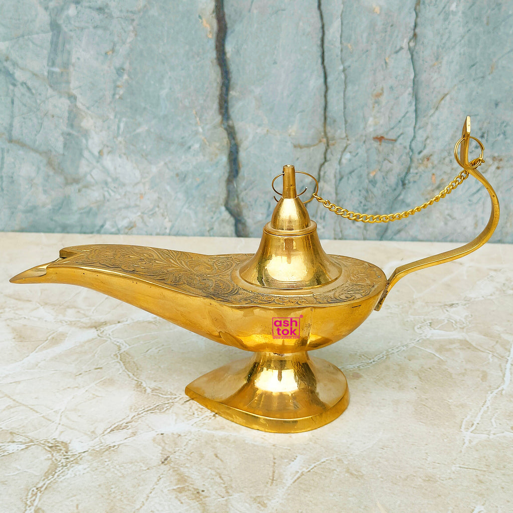 Brass Genie Oil Lamp, Aladdin-style Decor 