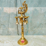 Brass Peacock Diya with Stand, Brass Traditional Puja Diya, Decorative Oil Lamp