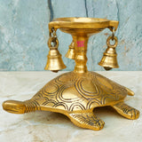 Brass Tortoise Stand Diya with Bells, Decorative Showpiece
