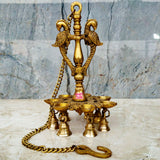 Brass Peacock Diya, Brass Hanging Diya with 2 Antic Peacocks, Decorative Diya, Mandir Diya, Puja Diya, Oil Lamp