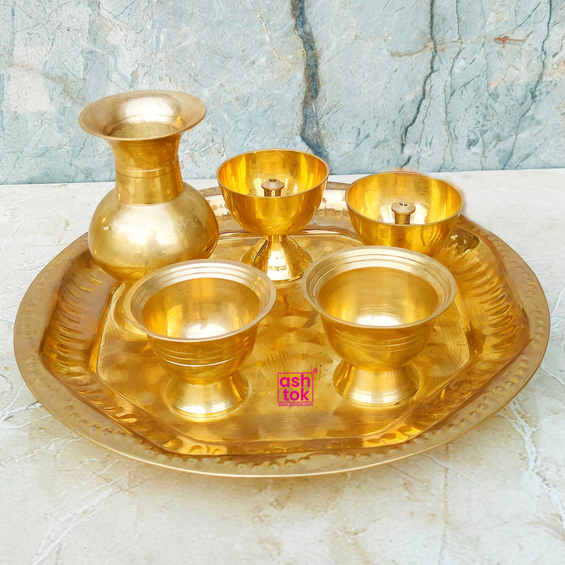 Meenakari Handwork Brass Pooja Thali Set with Intricate Floral Pattern