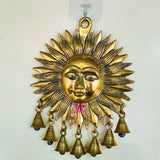 Brass Sun Design Wall Hanging Bells with Antic Design, Brass Surya Dev