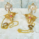 Brass Shanku Chakram Hanging Diya, Puja Diya, Sangu Symboled, Decorative Mandir Diya (Pack of 2 Diya's)
