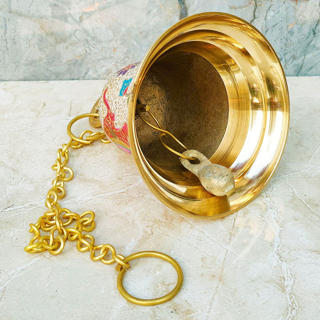 Brass Temple Puja Bell with Handle, Ghanta For Temple, Decorative Puja Mandir Bell
