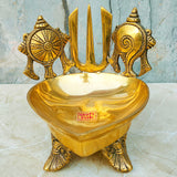 Brass Shanku Chakra Namah Urli Diya, Decorative Table Diya, Handcrafted Antic Urli Diya