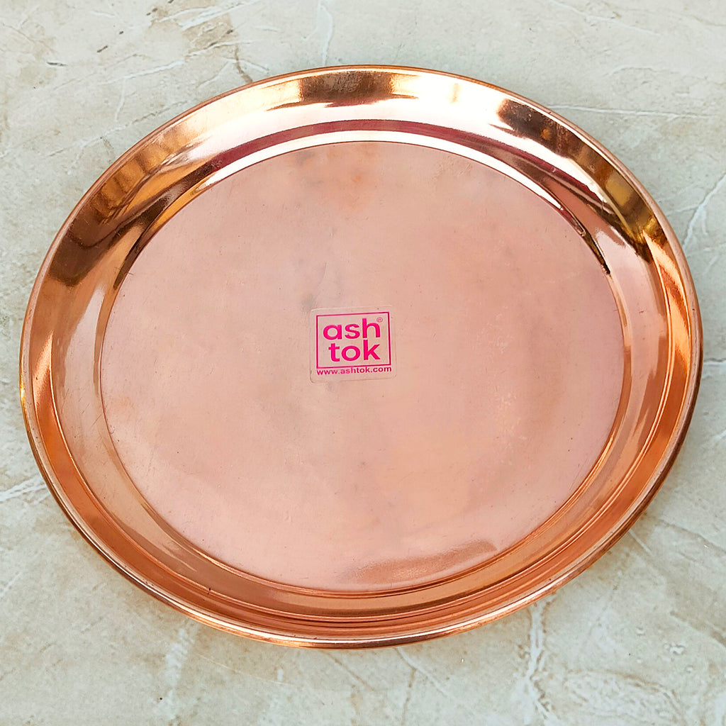 Pure Copper Plate with Shiny Finish, Copper Puja Plate (Dia 8 Inches)