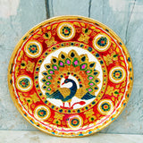 Stainless Steel Meenakari Puja Plate, Peacock Design Puja Thali Plate, Marriage Decorative Plate