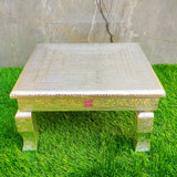 Silver Coated Wooden Chowki Stool, Puja Chowki For Rent (Height 6 Inches)