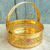 Round Shaped Brass Puja Basket, Phool Butti, Flower Basket (Dia 7 Inches)