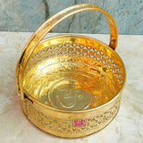 Round Shaped Brass Puja Basket, Phool Butti, Flower Basket (Dia 7 Inches)