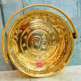 Round Shaped Brass Puja Basket, Traditional Phool Butti, Om design Puja Basket (Dia 8 Inches)
