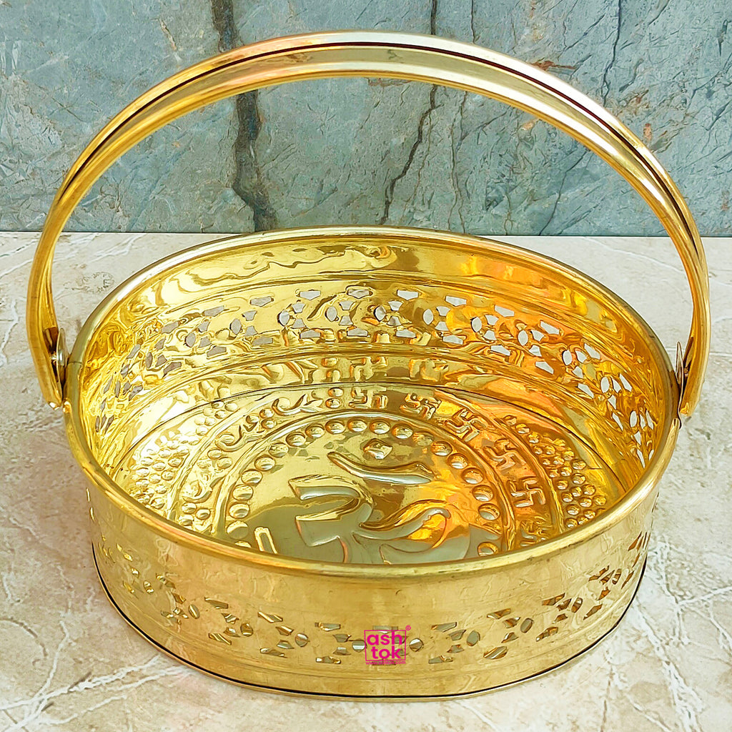 Brass Oval Shape Phool Butti, Temple Basket, Puja Butti